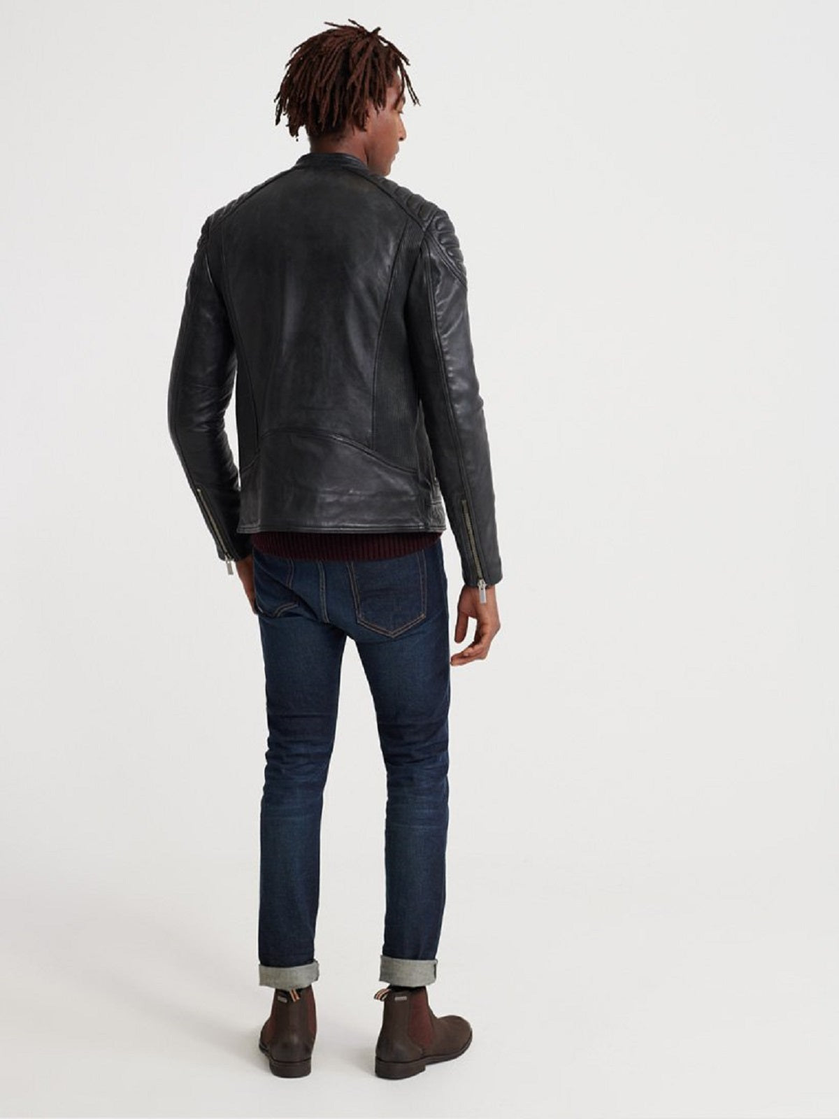Black Leather Jacket - Shearling leather