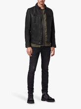 Load image into Gallery viewer, Men Solid Black Leather Jacket - Shearling leather
