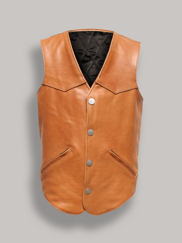 Men Western Style Brown Vest - Shearling leather