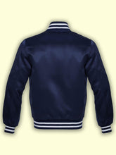 Load image into Gallery viewer, Navy Blue Satin Jacket - Shearling leather
