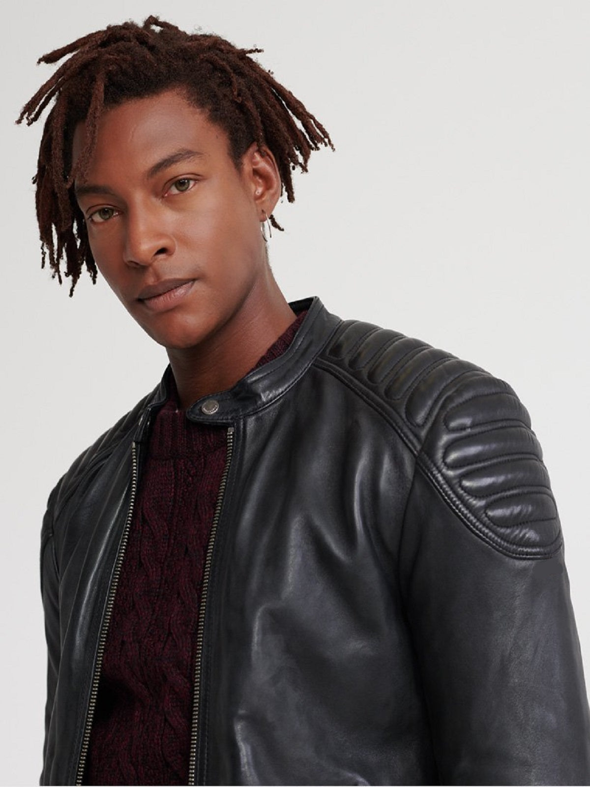Black Leather Jacket - Shearling leather