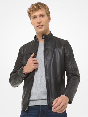 Black Leather Jacket - Shearling leather