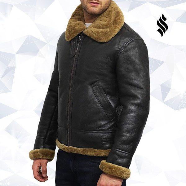 Men's Aviator B3 World War2 Real Shearling Sheepskin Flying Jacket - Shearling leather