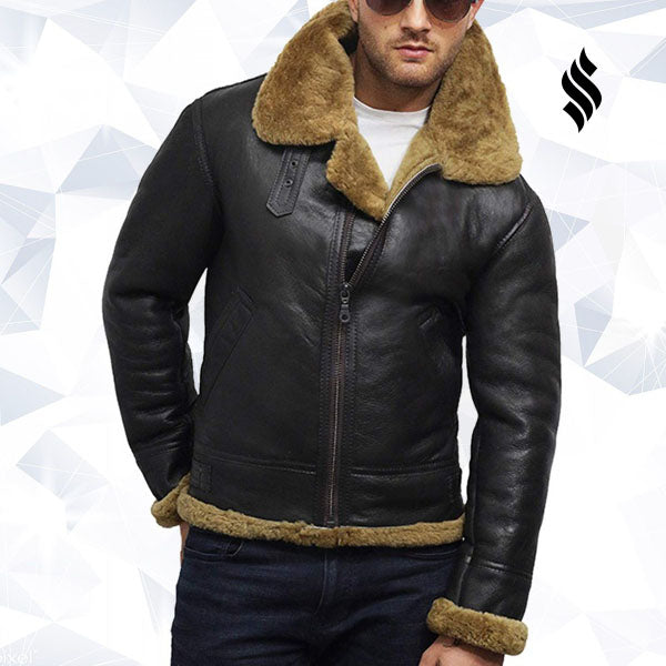Men's Aviator B3 World War2 Real Shearling Sheepskin Flying Jacket - Shearling leather