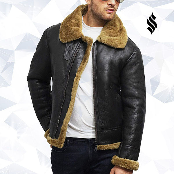 Men's Aviator B3 World War2 Real Shearling Sheepskin Flying Jacket - Shearling leather
