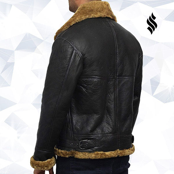 Men's Aviator B3 World War2 Real Shearling Sheepskin Flying Jacket - Shearling leather