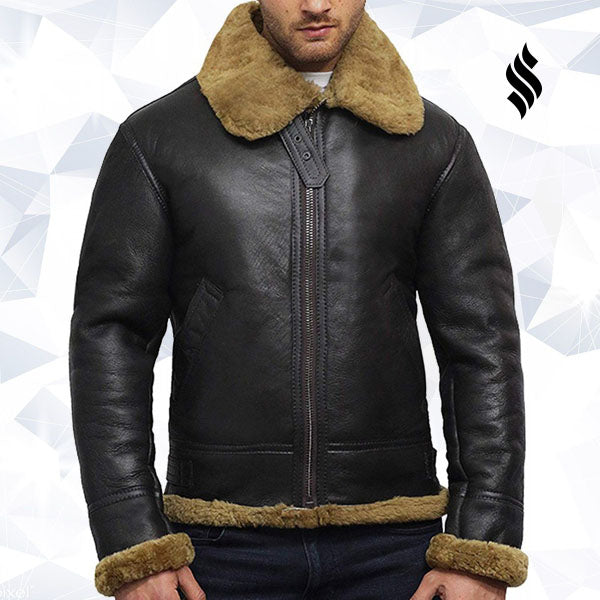 Men's Aviator B3 World War2 Real Shearling Sheepskin Flying Jacket - Shearling leather