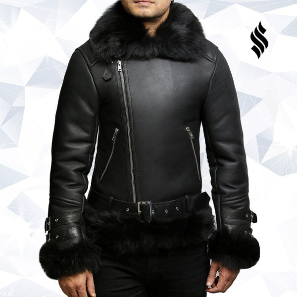 Men's Aviator Flying Jacket Real Shearling Sheepskin Toscana Flying Jacket Coat - Shearling leather
