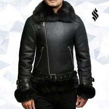Load image into Gallery viewer, Men&#39;s Aviator Flying Jacket Real Shearling Sheepskin Toscana Flying Jacket Coat - Shearling leather

