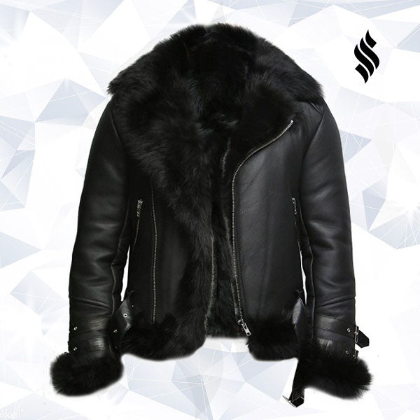 Men's Aviator Flying Jacket Real Shearling Sheepskin Toscana Flying Jacket Coat - Shearling leather
