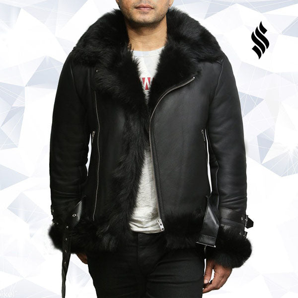 Men's Aviator Flying Jacket Real Shearling Sheepskin Toscana Flying Jacket Coat - Shearling leather