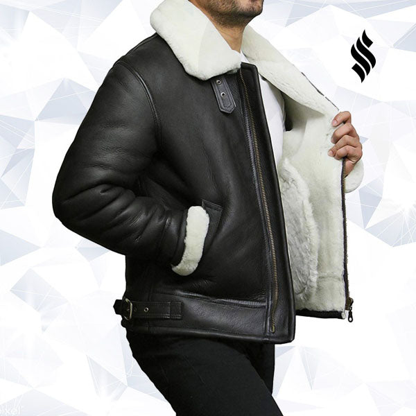 Men's Aviator RAF B3 shearling sheepskin Flying Bomber jacket - Shearling leather