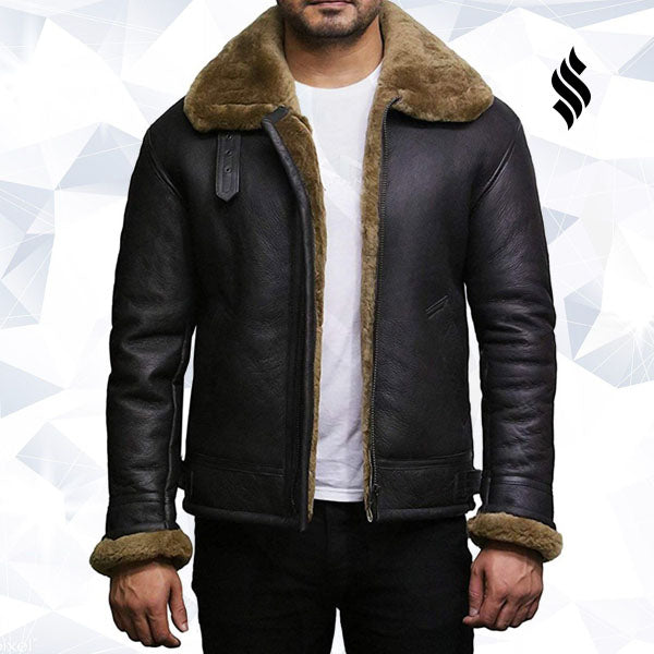 Men's Aviator RAF B3 shearling sheepskin Flying Bomber jacket - Shearling leather