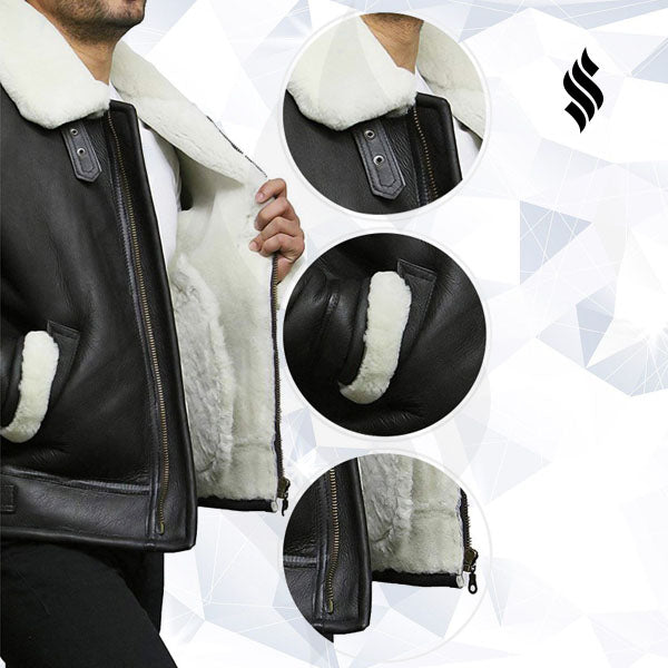 Men's Aviator RAF B3 shearling sheepskin Flying Bomber jacket - Shearling leather