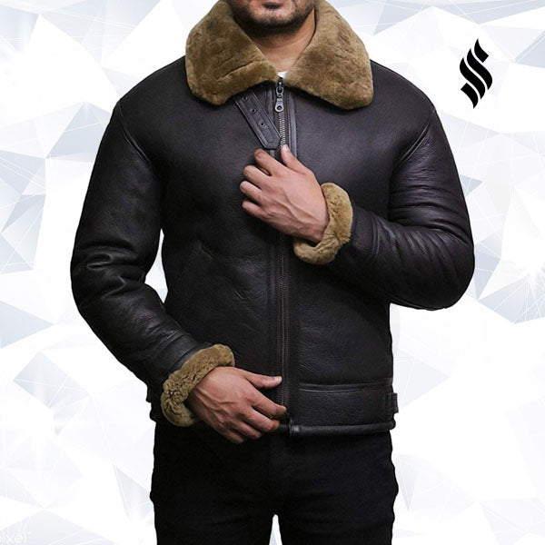 Men's Aviator RAF B3 shearling sheepskin Flying Bomber jacket - Shearling leather
