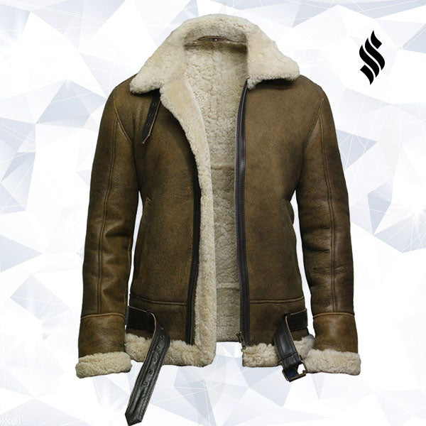 Men's Aviator Real Shearling Sheepskin Leather Bomber Flying Jacket - Shearling leather