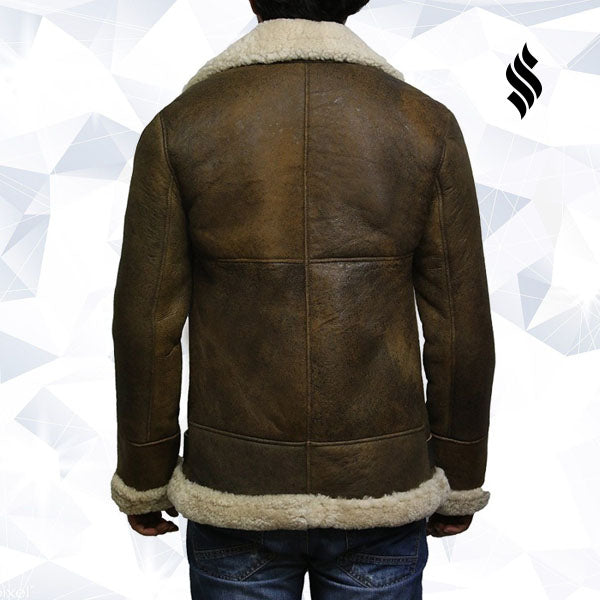 Men's Aviator Real Shearling Sheepskin Leather Bomber Flying Jacket - Shearling leather