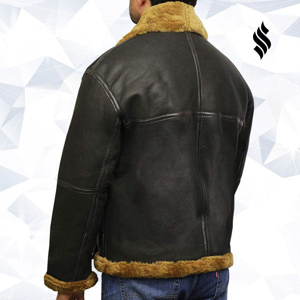 Men's Aviator Real Shearling Sheepskin Leather Bomber Flying Jacket - Shearling leather