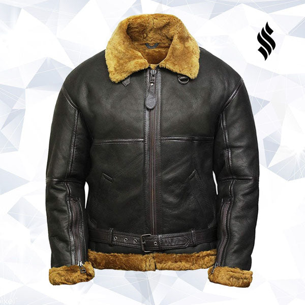 Men's Aviator Real Shearling Sheepskin Leather Bomber Flying Jacket - Shearling leather