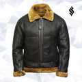Men's Aviator Real Shearling Sheepskin Leather Bomber Flying Jacket - Shearling leather