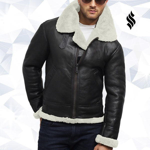 Men's Aviator Real Shearling Sheepskin Leather Flying Jacket - Shearling leather