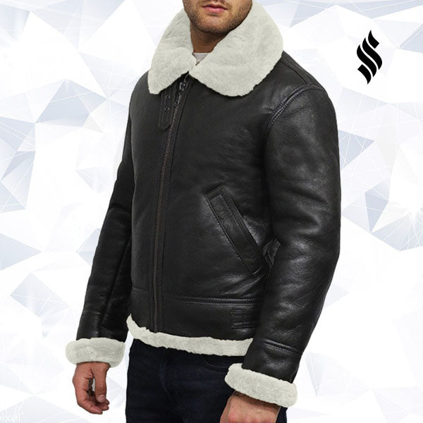 Men's Aviator Real Shearling Sheepskin Leather Flying Jacket - Shearling leather