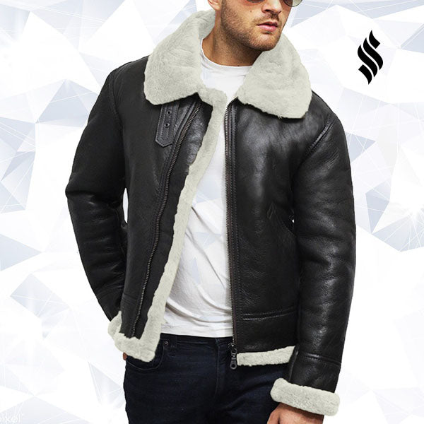 Men's Aviator Real Shearling Sheepskin Leather Flying Jacket - Shearling leather