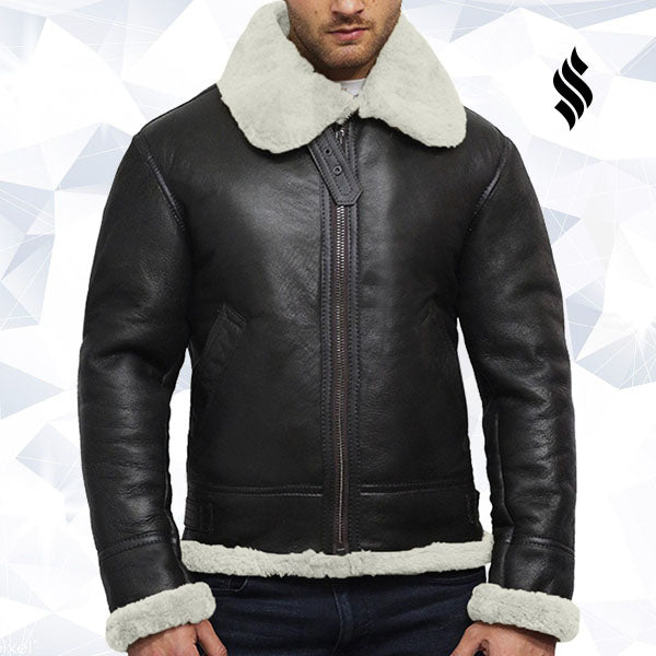 Men's Aviator Real Shearling Sheepskin Leather Flying Jacket - Shearling leather