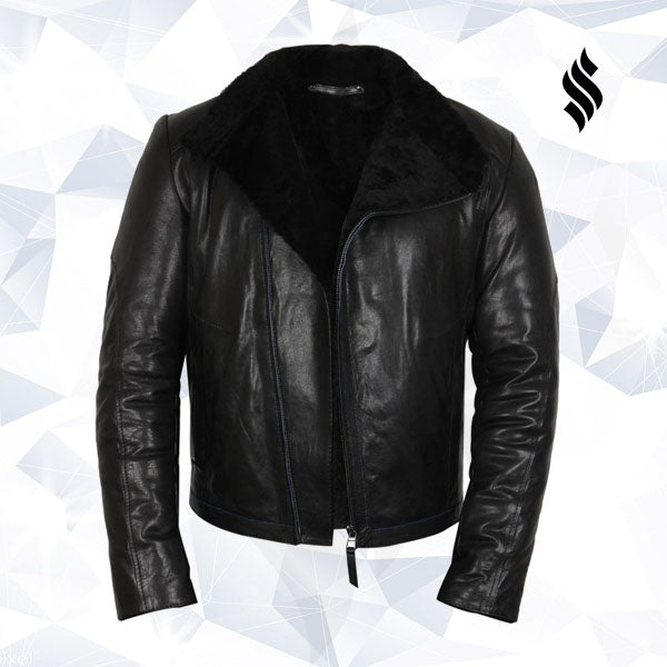 Men's Black Shearling Sheepskin Jacket - Shearling leather