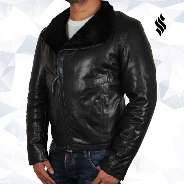 Men's Black Shearling Sheepskin Jacket - Shearling leather