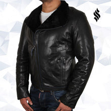 Load image into Gallery viewer, Men&#39;s Black Shearling Sheepskin Jacket - Shearling leather
