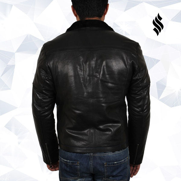 Men's Black Shearling Sheepskin Jacket - Shearling leather