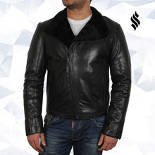 Load image into Gallery viewer, Men&#39;s Black Shearling Sheepskin Jacket - Shearling leather
