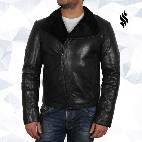 Men's Black Shearling Sheepskin Jacket - Shearling leather