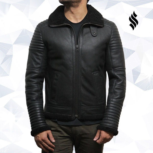 Men's Black Sheepskin Flying Jacket - Shearling leather
