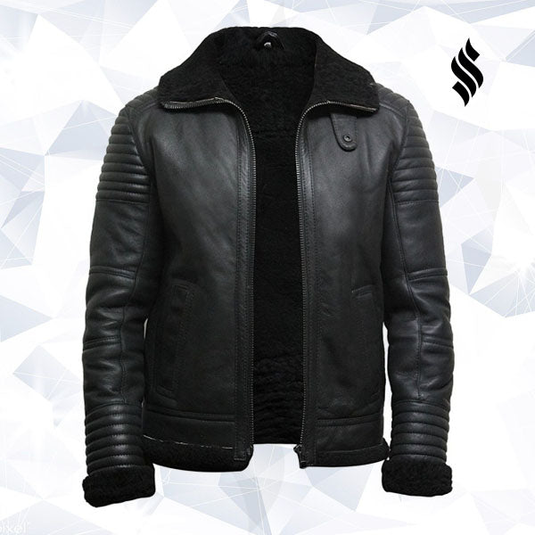 Men's Black Sheepskin Flying Jacket - Shearling leather
