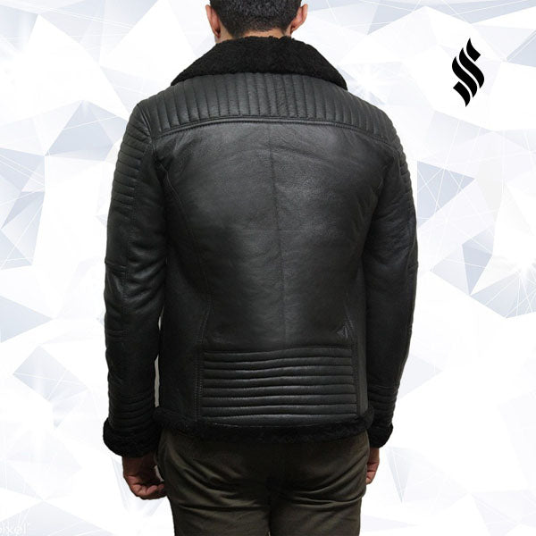Men's Black Sheepskin Flying Jacket - Shearling leather