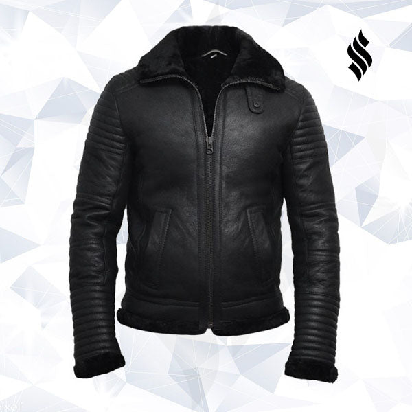 Men's Black Sheepskin Flying Jacket - Shearling leather