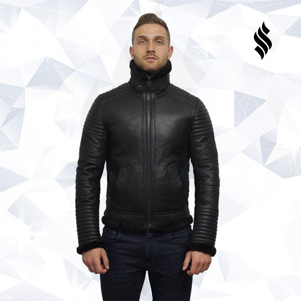 Men's Black Sheepskin Flying Jacket - Shearling leather