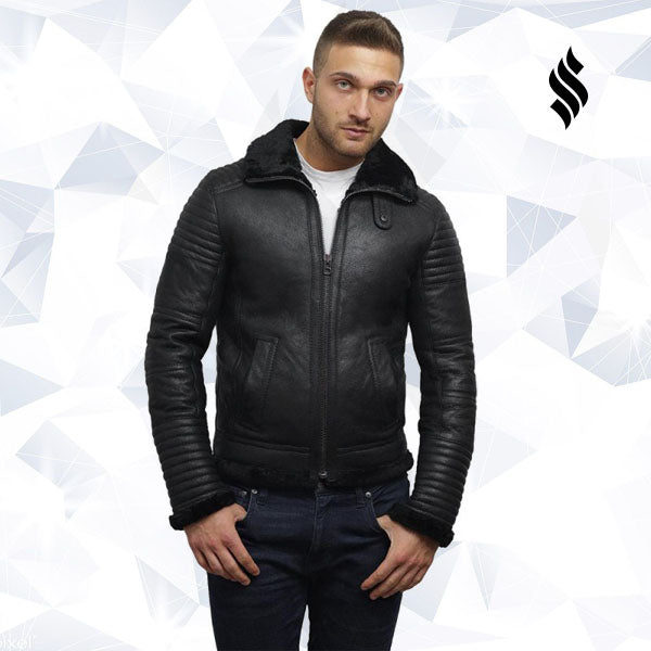 Men's Black Sheepskin Flying Jacket - Shearling leather