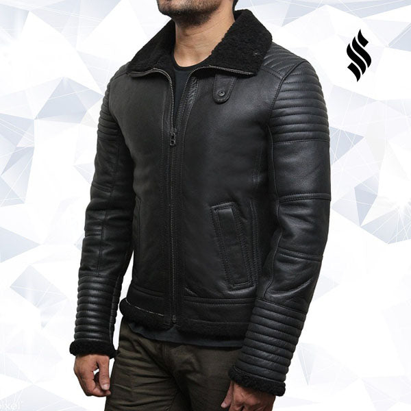 Men's Black Sheepskin Flying Jacket - Shearling leather