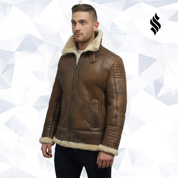 Men's Brown Sheepskin Flying Jacket - Shearling leather