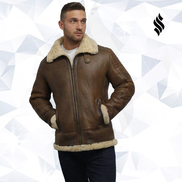 Men's Brown Sheepskin Flying Jacket - Shearling leather