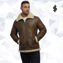Load image into Gallery viewer, Men&#39;s Brown Sheepskin Flying Jacket - Shearling leather
