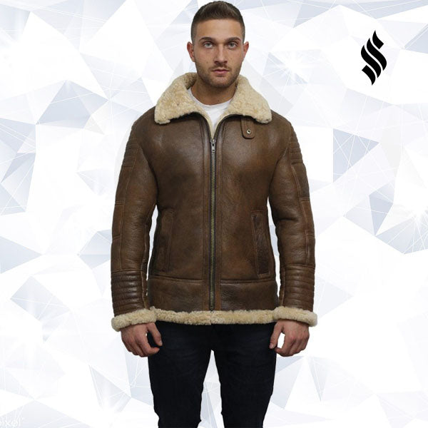 Men's Brown Sheepskin Flying Jacket - Shearling leather