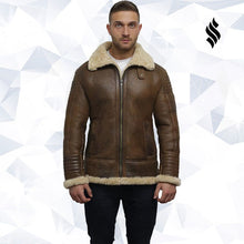Load image into Gallery viewer, Men&#39;s Brown Sheepskin Flying Jacket - Shearling leather

