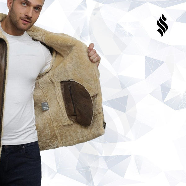 Men's Brown Sheepskin Flying Jacket - Shearling leather