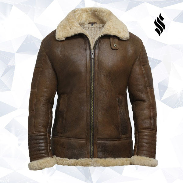 Men's Brown Sheepskin Flying Jacket - Shearling leather