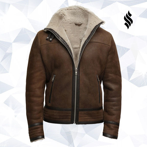 Men's Brown Genuine Shearling Sheepskin Leather Jacket Vintage - Shearling leather