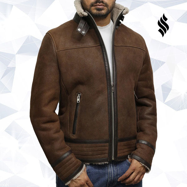 Men's Brown Genuine Shearling Sheepskin Leather Jacket Vintage - Shearling leather
